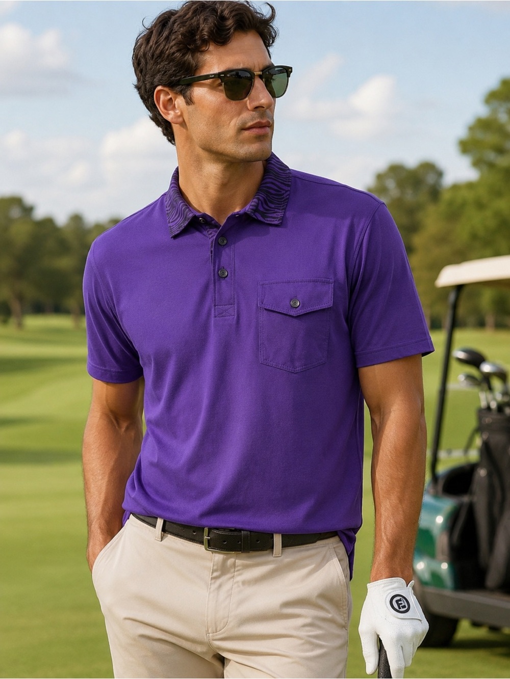 Cut Throat Golf Purple Animal Print Bamboo Golf Polo Shirt Size M NWT